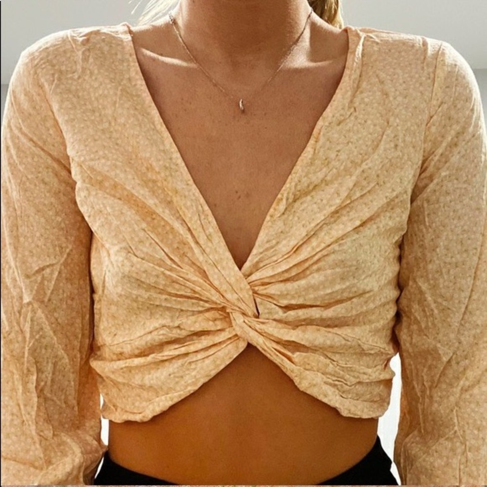 Peach Floral Urban Outfitters Twist Front Top